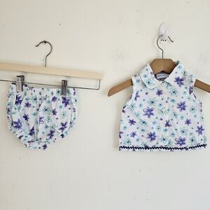 Vintage Mini Wear Baby Girl 3-6M Top & Diaper Cover Set Purple Floral Cotton EUC